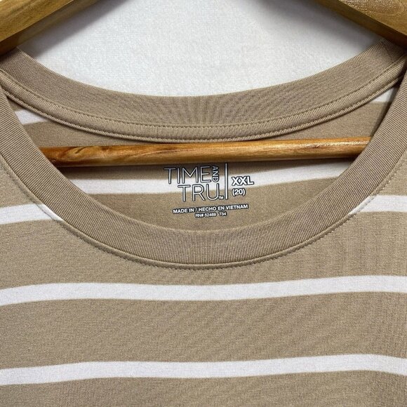 Time and Tru Sleeveless Knit Dress Women XXL (20) Beige Stripes Side Pockets New - Picture 7 of 13